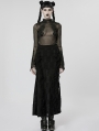 Black Gothic Feather Lace Mesh Long Sleeve Top for Women