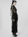 Black Gothic Feather Lace Mesh Long Sleeve Top for Women