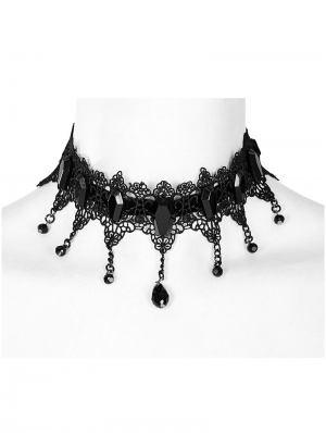 Black Gothic Retro Glamorous Lace Beaded Choker