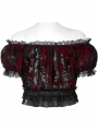 Black and Red Gothic Sexy Flocking Mesh Lace Trim Short Top for Women