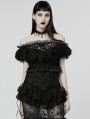 Black Gothic Sexy Flocking Mesh Lace Trim Short Top for Women