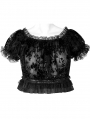 Black Gothic Sexy Flocking Mesh Lace Trim Short Top for Women