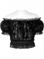 Black Gothic Sexy Flocking Mesh Lace Trim Short Top for Women