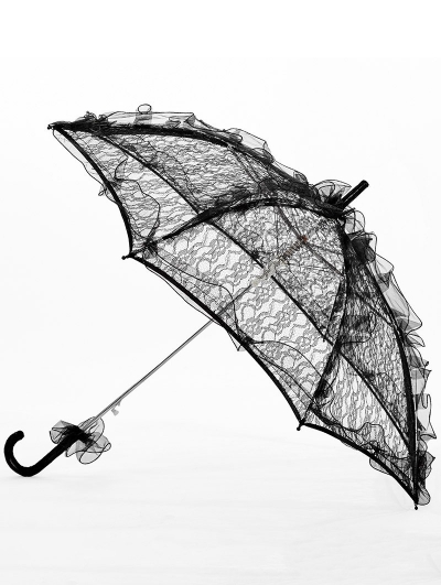 Black Gothic Light Ruffle Lace Mesh Umbrella