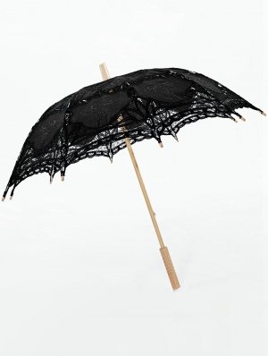 Black Gothic Cotton Embroidery Lace Umbrella