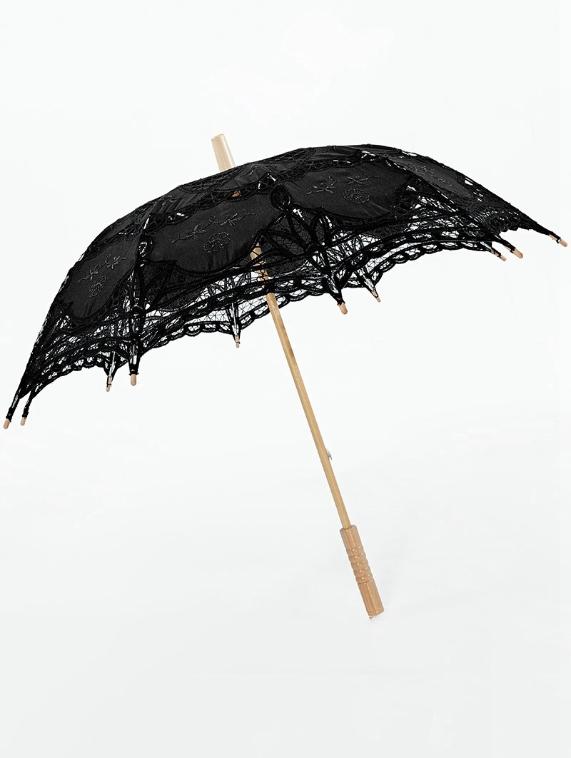 Black Gothic Cotton Embroidery Lace Umbrella