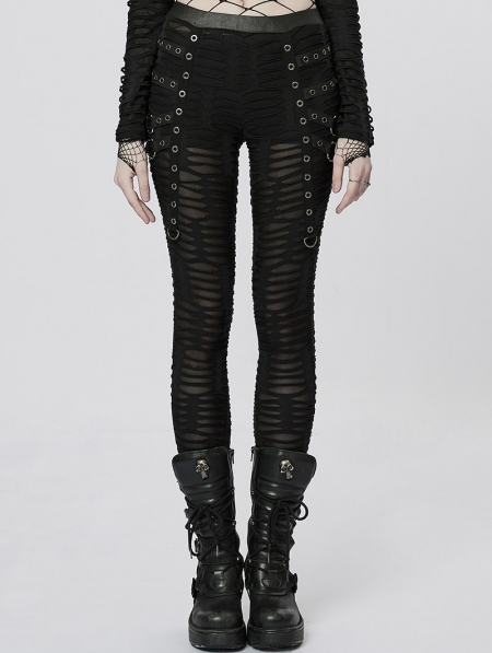 Black Gothic Punk Decayed Daily Wear Leggings for Women - Devilnight.co.uk