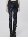 Black and Blue Gothic Punk Decayed Daily Wear Leggings for Women
