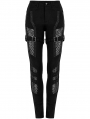 Black Gothic Punk Sexy Hollow Mesh Long Tight Pants for Women