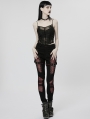 Black and Red Gothic Punk Sexy Hollow Mesh Long Tight Pants for Women