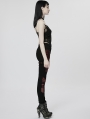 Black and Red Gothic Punk Sexy Hollow Mesh Long Tight Pants for Women