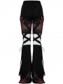 Women's Black and Red Gothic Punk Grunge Denim Flared Trousers with Detachable Leg Covers