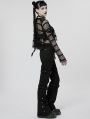 Black and Red Gothic Punk Grunge Embroidered Long Flared Pants for Women