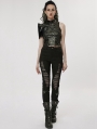 Black Gothic Punk Hollow-Out Mesh Spliced Long Pants for Women