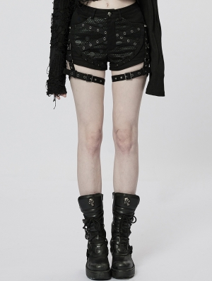 Black Gothic Punk Mesh Spliced Tight Shorts for Women