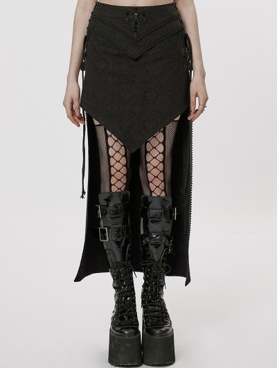 Black Gothic Punk Jacquard Sexy High-Low Skirt