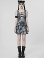 Grey Print Gothic Cyber Sexy Sleeveless Short A-Line Dress