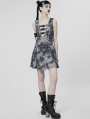 Grey Print Gothic Cyber Sexy Sleeveless Short A-Line Dress