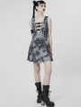 Grey Print Gothic Cyber Sexy Sleeveless Short A-Line Dress