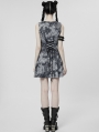 Grey Print Gothic Cyber Sexy Sleeveless Short A-Line Dress