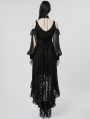 Black Gothic Sexy Off-the-Shoulder Long Sleeve Lace High-Low Dress