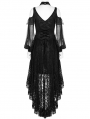 Black Gothic Sexy Off-the-Shoulder Long Sleeve Lace High-Low Dress