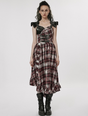 Black and Red Gothic Punk Sweet Cool Plaid Irregular Dress