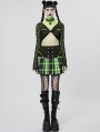 Black and Green Plaid Gothic Punk Grunge Girl Pleated Mini Skirt
