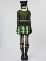 Black and Green Plaid Gothic Punk Grunge Girl Pleated Mini Skirt