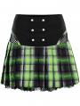 Black and Green Plaid Gothic Punk Grunge Girl Pleated Mini Skirt