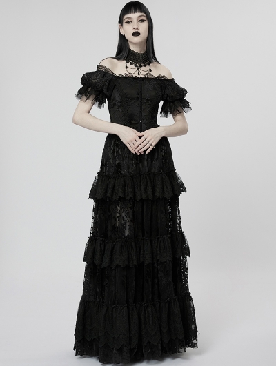 Black Gothic Vintage Gorgeous Lace Long Victorian Party Dress