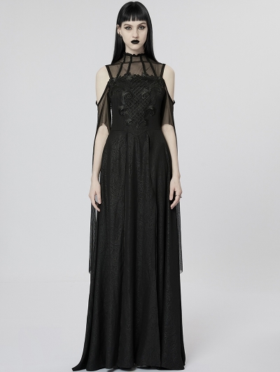 Black Elegant Gothic Sexy Off-the-Shoulder Slit Long Goddess Medieval Dress