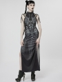 Black and Grey Gothic Printed Cyber Sexy Sleeveless Long Slim Dress