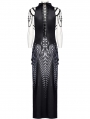 Black and Grey Gothic Printed Cyber Sexy Sleeveless Long Slim Dress