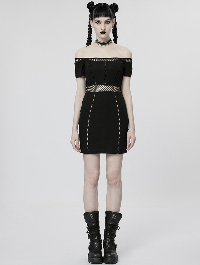 Black Gothic Punk Sexy Off-the-Shoulder Short Slim Dress