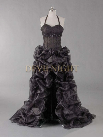 Black Halter Sexy High Low Gothic Wedding Dress Devilnight Co Uk