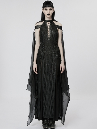 Black Elf Gothic Queen Sexy Elegant Long Dress with Detachable Cloak