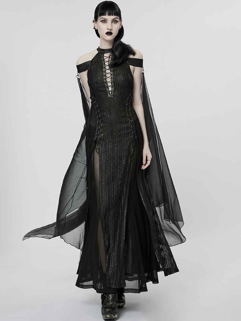 Sheer cape with bodice and slim pants goth outfit