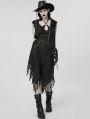 Black Gothic Witch V-neck Daily Wear Tassel Loose Dress