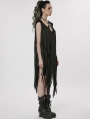 Black Gothic Witch V-neck Daily Wear Tassel Loose Dress