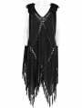 Black Gothic Witch V-neck Daily Wear Tassel Loose Dress