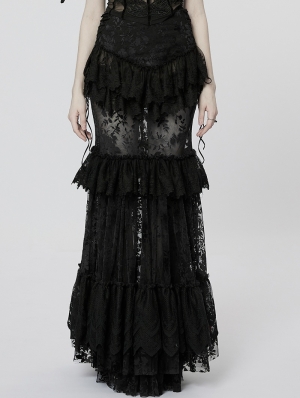 Black Gothic Perspective Gorgeous Lace Tiered Maxi Skirt