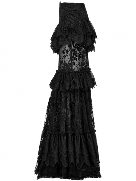 Black Gothic Perspective Gorgeous Lace Tiered Maxi Skirt - Devilnight.co.uk