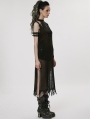 Black Gothic Post-Apocalyptic Techwear Style Knitted Hollow Out Dress