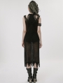 Black Gothic Post-Apocalyptic Techwear Style Knitted Hollow Out Dress