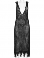 Black Gothic Post-Apocalyptic Techwear Style Knitted Hollow Out Dress