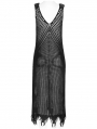 Black Gothic Post-Apocalyptic Techwear Style Knitted Hollow Out Dress