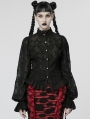 Black Gothic Chiffon Embroidered Flared Sleeve Perspective Blouse for Women