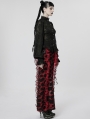 Black Gothic Chiffon Embroidered Flared Sleeve Perspective Blouse for Women