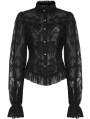 Black Gothic Chiffon Embroidered Flared Sleeve Perspective Blouse for Women